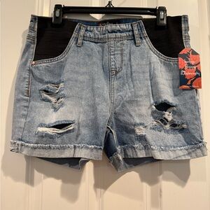 Women's Distressed Denim MATERNITY Shorts - Blue